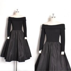 Victor Costa Black Off-Shoulder Wool Evening Party Dress 1980s Black 10 / Medium